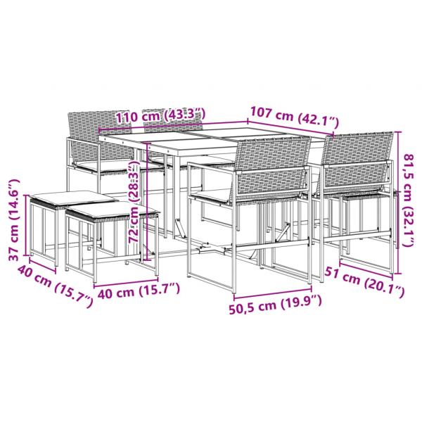 9-tlg. Garten-Essgruppe mit Kissen Schwarz Poly Rattan