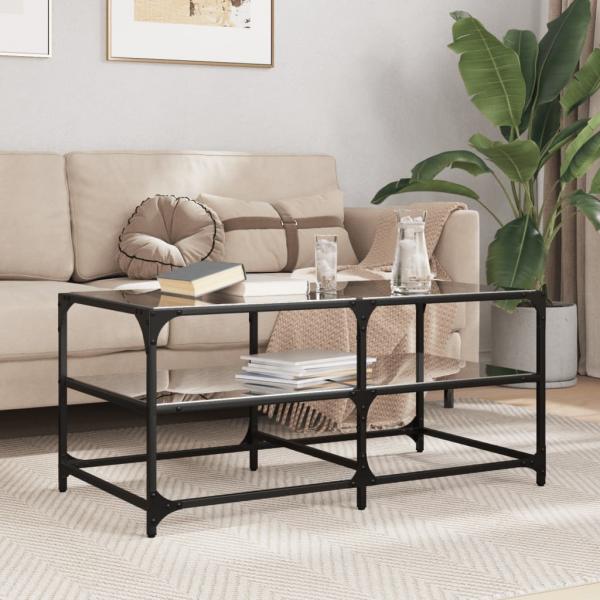 ARDEBO.de - Couchtisch mit Glasplatte Schwarz 98,5x50x45 cm Stahl