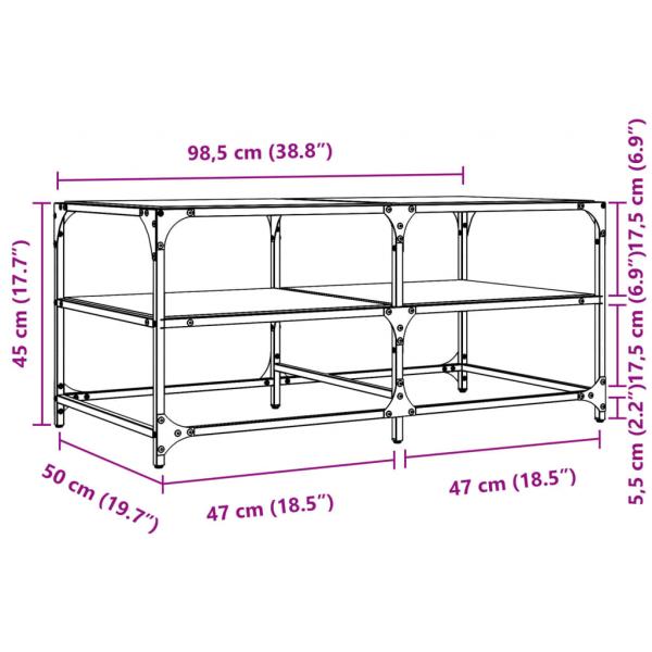 Couchtisch mit Glasplatte Schwarz 98,5x50x45 cm Stahl