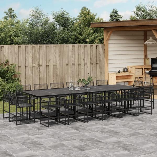 ARDEBO.de - 17-tlg. Garten-Essgruppe Schwarz Poly Rattan