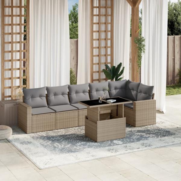 ARDEBO.de - 7-tlg. Garten-Sofagarnitur mit Kissen Beige Poly Rattan