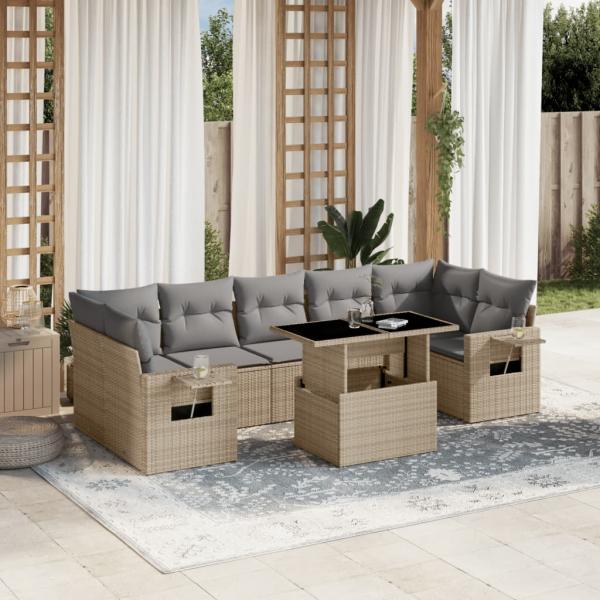 ARDEBO.de - 8-tlg. Garten-Sofagarnitur mit Kissen Beige Poly Rattan