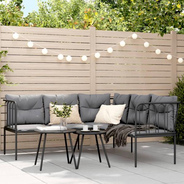 ARDEBO.de - Gartensofa in L-Form mit Kissen Schwarz Stahl und Textilene