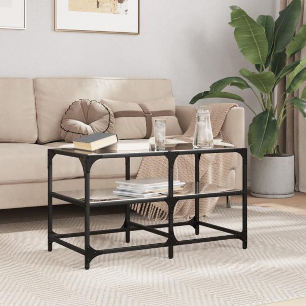 ARDEBO.de - Couchtisch mit Glasplatte Schwarz 78,5x40x45 cm Stahl