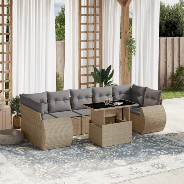 ARDEBO.de - 8-tlg. Garten-Sofagarnitur mit Kissen Beige Poly Rattan