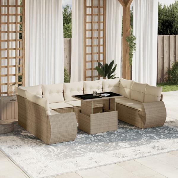 ARDEBO.de - 10-tlg. Garten-Sofagarnitur mit Kissen Beige Poly Rattan