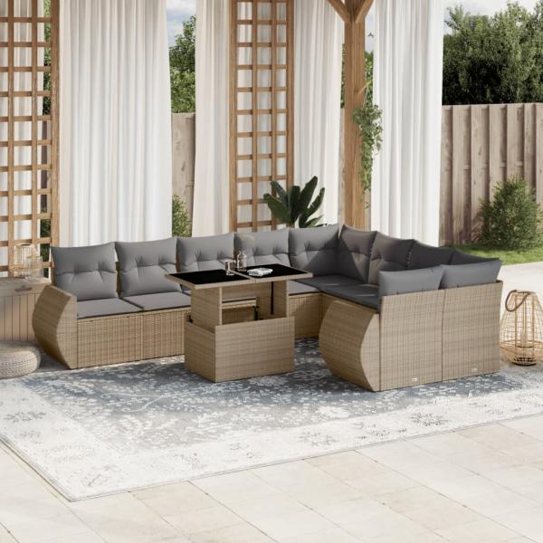 ARDEBO.de - 10-tlg. Garten-Sofagarnitur mit Kissen Beige Poly Rattan