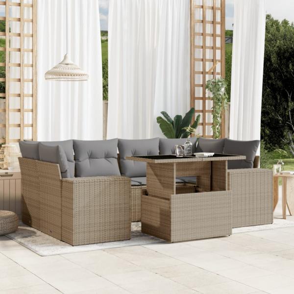 ARDEBO.de - 7-tlg. Garten-Sofagarnitur mit Kissen Beige Poly Rattan