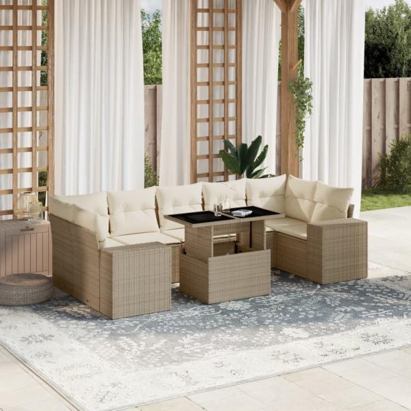 ARDEBO.de - 8-tlg. Garten-Sofagarnitur mit Kissen Beige Poly Rattan