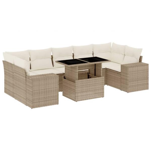 8-tlg. Garten-Sofagarnitur mit Kissen Beige Poly Rattan