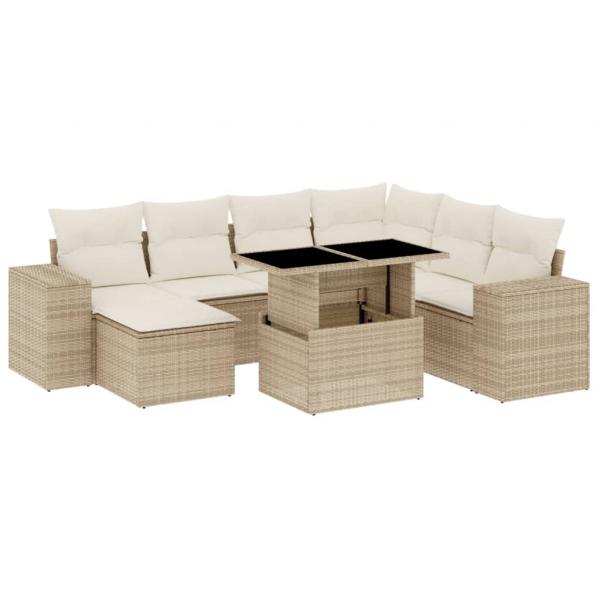 8-tlg. Garten-Sofagarnitur mit Kissen Beige Poly Rattan