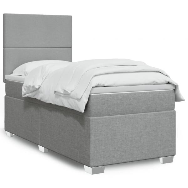 ARDEBO.de - Boxspringbett mit Matratze Hellgrau 90x200 cm Stoff