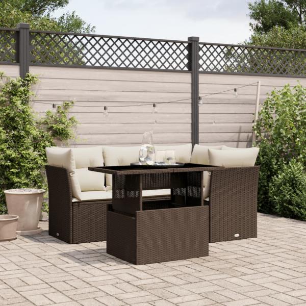 ARDEBO.de - 5-tlg. Garten-Sofagarnitur mit Kissen Braun Poly Rattan