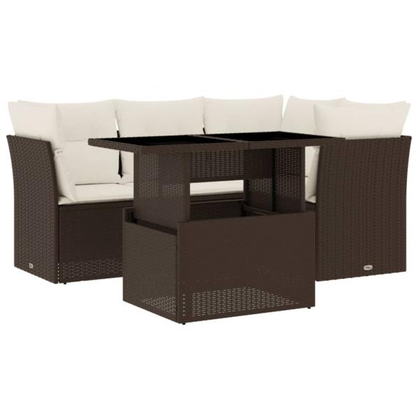 5-tlg. Garten-Sofagarnitur mit Kissen Braun Poly Rattan