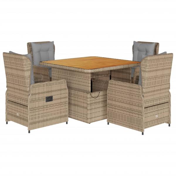 5-tlg. Garten-Essgruppe mit Kissen Beige Poly Rattan