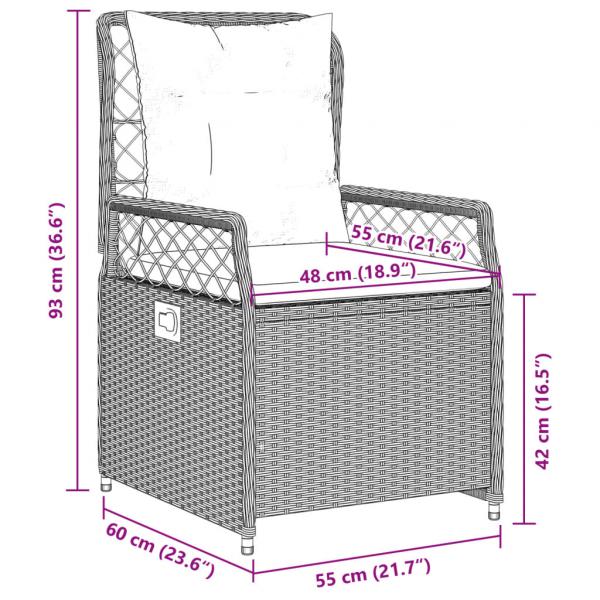 3-tlg. Garten-Essgruppe mit Kissen Grau Poly Rattan