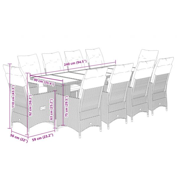 11-tlg. Garten-Bistro-Set mit Kissen Schwarz Poly Rattan