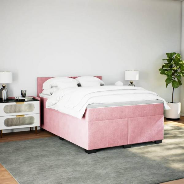 Boxspringbett mit Matratze Rosa 140x190 cm Samt