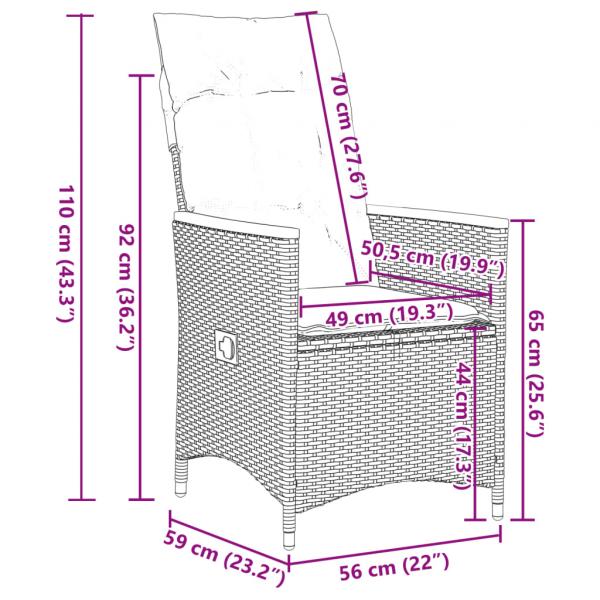 9-tlg. Garten-Bistro-Set mit Kissen Schwarz Poly Rattan