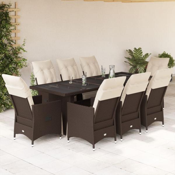 ARDEBO.de - 9-tlg. Garten-Bistro-Set mit Kissen Braun Poly Rattan