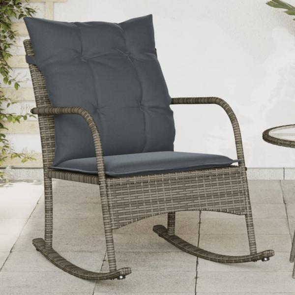 ARDEBO.de - Garten-Schaukelstuhl mit Kissen Grau Poly Rattan