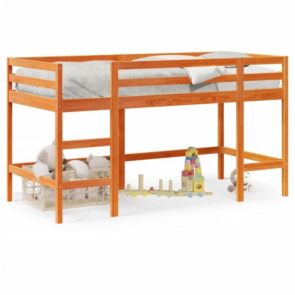 ARDEBO.de - Kinderhochbett mit Leiter Wachsbraun 90x190cm Massivholz Kiefer