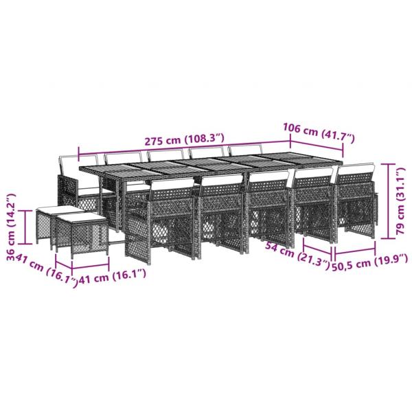 15-tlg. Garten-Essgruppe mit Kissen Grau Poly Rattan