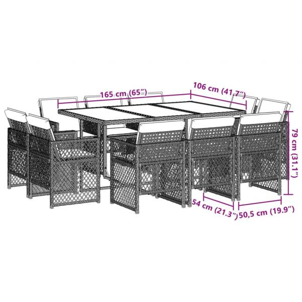 11-tlg. Garten-Essgruppe mit Kissen Hellgrau Poly Rattan