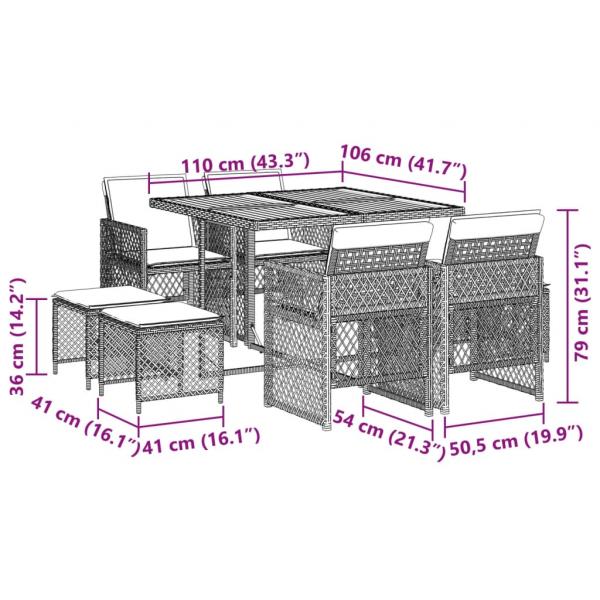 9-tlg. Garten-Essgruppe mit Kissen Schwarz Poly Rattan