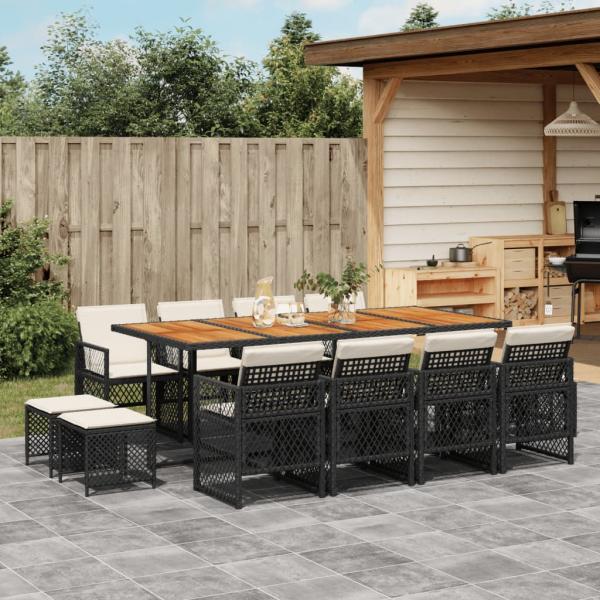 ARDEBO.de - 13-tlg. Garten-Essgruppe mit Kissen Schwarz Poly Rattan