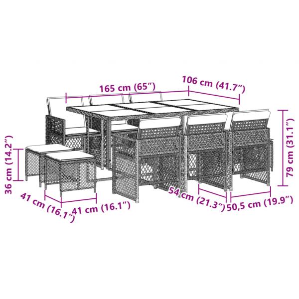 11-tlg. Garten-Essgruppe mit Kissen Grau Poly Rattan