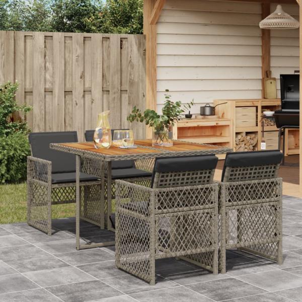 ARDEBO.de - 5-tlg. Garten-Essgruppe mit Kissen Grau Poly Rattan