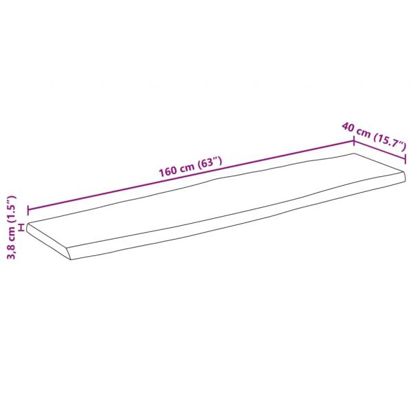 Tischplatte mit Baumkante 160x40x3,8 cm Raues Mango Massivholz