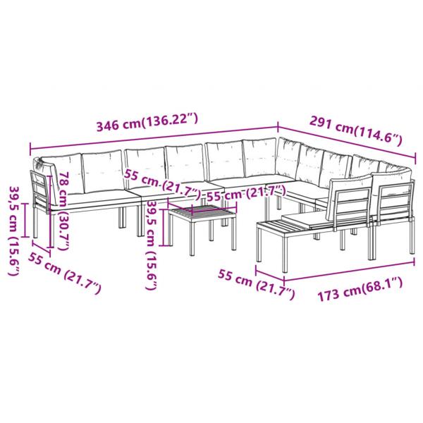 7-tlg. Garten-Sofagarnitur mit Kissen Schwarz Stahl