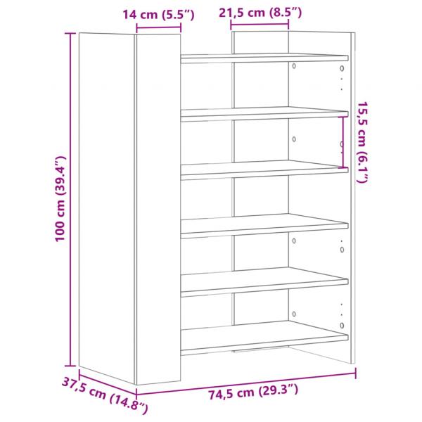 Schuhschrank Grau Sonoma 74,5x37,5x100 cm Holzwerkstoff