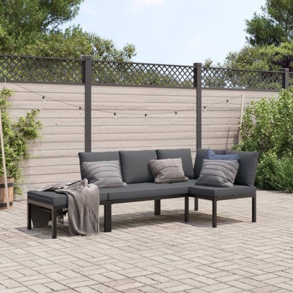 ARDEBO.de - 3-tlg. Garten-Sofagarnitur mit Kissen Schwarz Aluminium