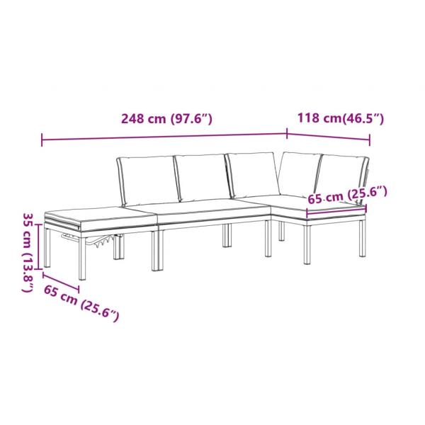 3-tlg. Garten-Sofagarnitur mit Kissen Schwarz Aluminium