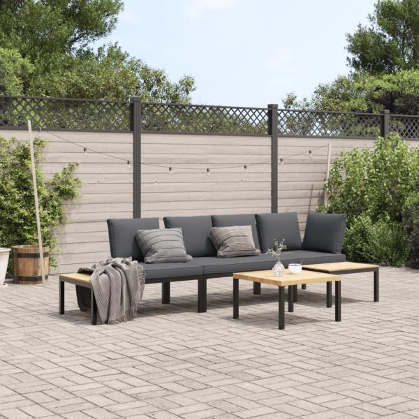 ARDEBO.de - 4-tlg. Garten-Sofagarnitur mit Kissen Schwarz Aluminium