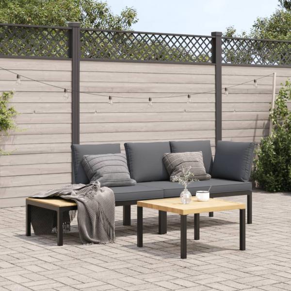 ARDEBO.de - 3-tlg. Garten-Sofagarnitur mit Kissen Schwarz Aluminium