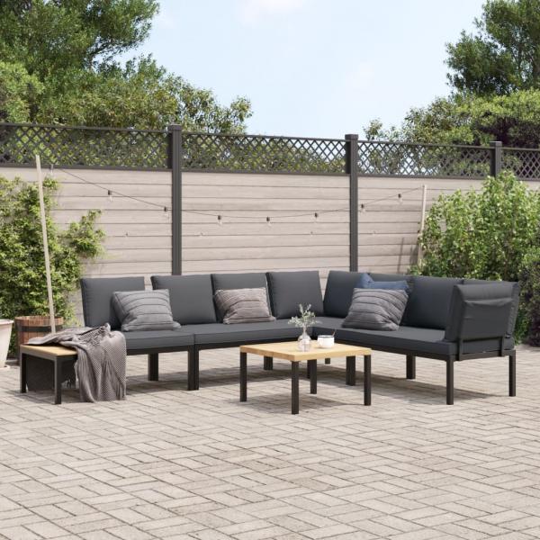 ARDEBO.de - 5-tlg. Garten-Sofagarnitur mit Kissen Schwarz Aluminium