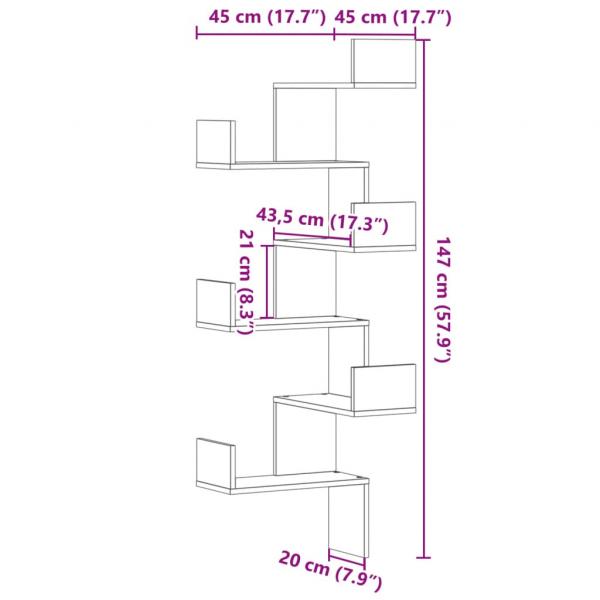 Wand-Eckregal Grau Sonoma 45x45x147 cm Holzwerkstoff