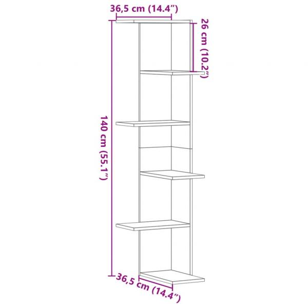 Wand-Eckregal Altholz-Optik 36,5x36,5x140 cm Holzwerkstoff