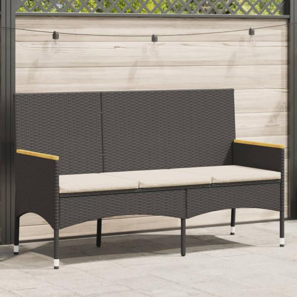 ARDEBO.de - Gartenbank 3-Sitzer mit Kissen Schwarz Poly Rattan