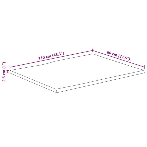 Tischplatte 110x80x2,5cm Rechteckig Massivholz Akazie Baumkante