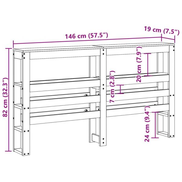 Kopfteil mit Ablagen Weiß 140 cm Massivholz Kiefer