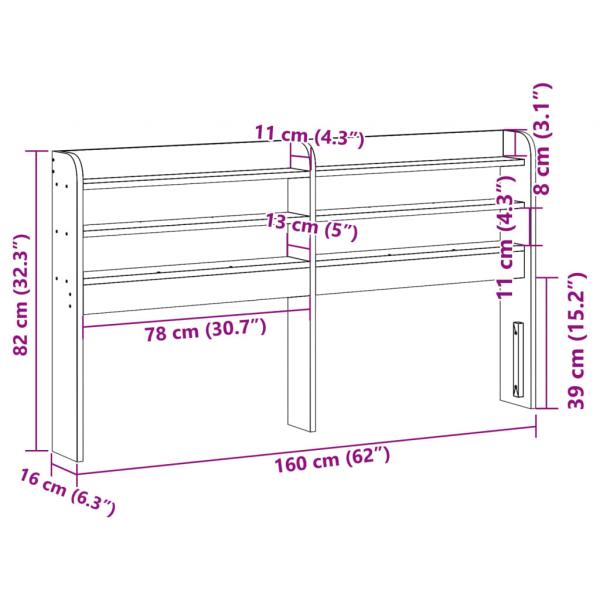 Kopfteil mit Ablagen Wachsbraun 150 cm Massivholz Kiefer