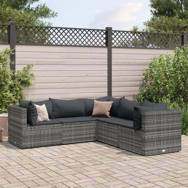 ARDEBO.de - 5-tlg. Garten-Lounge-Set mit Kissen Grau Poly Rattan