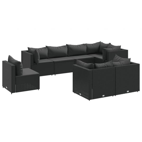 8-tlg. Garten-Lounge-Set mit Kissen Schwarz Poly Rattan