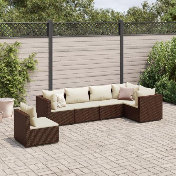 ARDEBO.de - 6-tlg. Garten-Lounge-Set mit Kissen Braun Poly Rattan