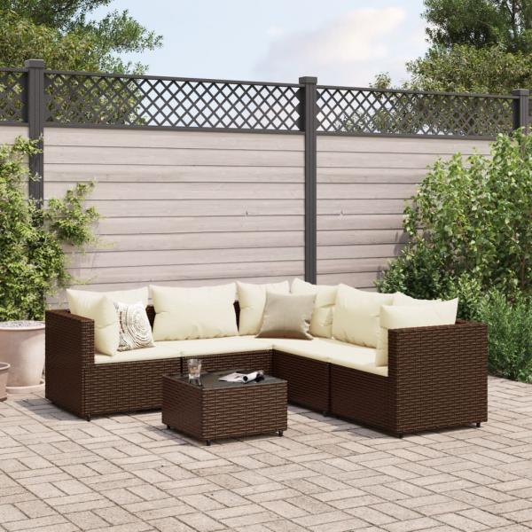 ARDEBO.de - 6-tlg. Garten-Lounge-Set mit Kissen Braun Poly Rattan